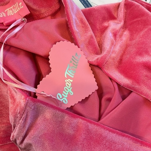 Sugar Thrillz dolls faux fur hem velvet mini skirt Barbiecore pink sz large new - Picture 8 of 9